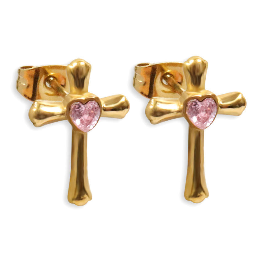 Pink Cross Earrings